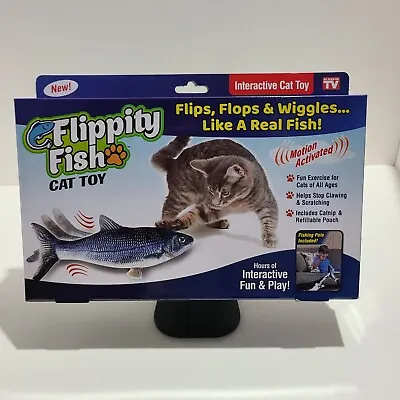 Flippity Fish Motion Activated Interactive Fish Cat Toy With Fishing Pole. • $8.50