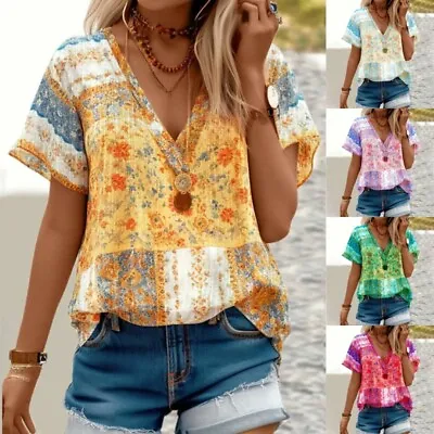 $25.91 • Buy Women Summer Tops Floral Print T Shirt Ladies Casual Short Sleeve Pullover Beach