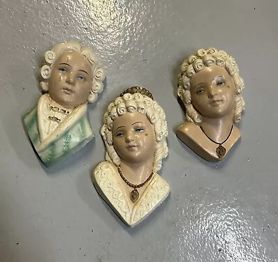 Vintage Victorian Heads Chalkware Wall Decor Man Woman 3 Pieces • $21.50