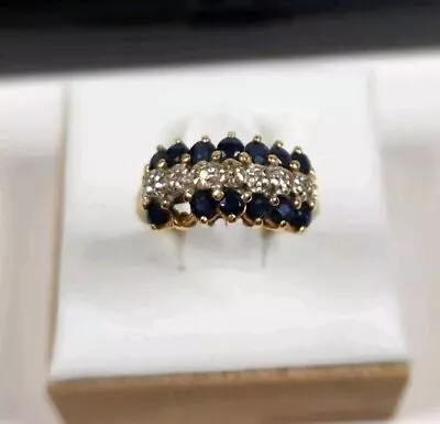 Vintage 10kt Yellow Gold Diamond Sapphire Marquis Cut Ring Size 4.75 • $33