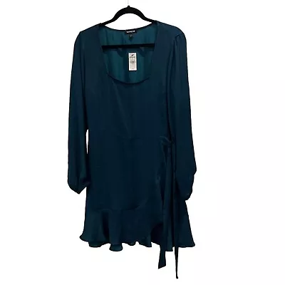 Express Green Long Sleeve Ruffle Dress Cross Front Wrap NEW NWT Size: L • $19.99