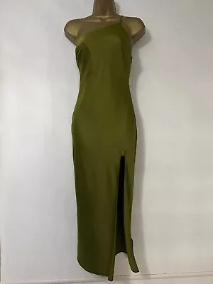 $50.30 • Buy Asos Design Satin Dress Green One Shoulder Split Long Midi Occasion