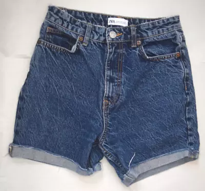 Zara Women's Size 4 High Rise MediumWash Distressed Jean Shorts • $13