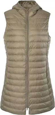 Elfjoy Women’s Long Down Puffer Vest With Pockets -Khaki- Size 2XL NWT • £57.82