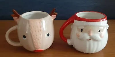 Cute Christmas Mugs - Rudolph Reindeer And Santa Mugs Cups • £7.90