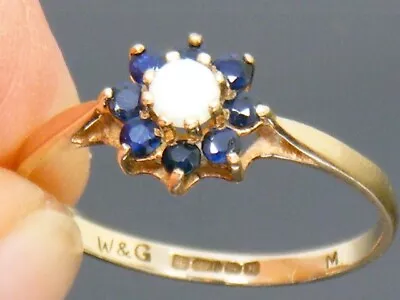 9ct Gold Opal And Sapphire Hallmarked Vintage  Cluster Ring Size Q • £79