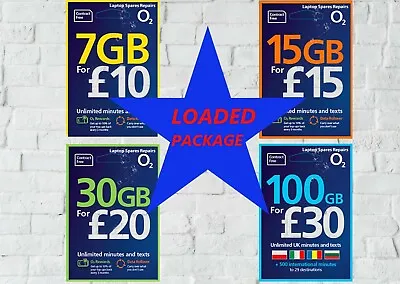 O2 Sim Card Classic - Big Bundle  7GB - 15GB - 30GB - 100GB FULLY LOADED  02 • £7.99