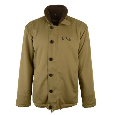 US U.S.N Fleece Lined Naval Deck Jacket - Collared Zip Front With Storm Flap • $147.95