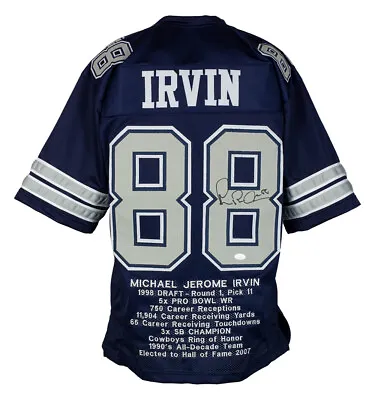 Michael Irvin Signed Custom Blue Stat Pro Style Football Jersey JSA ITP • $249