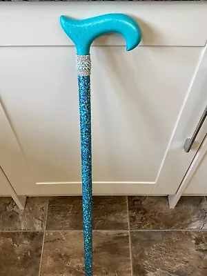Walking Stick Women Ladies Men Derby Teal Turquoise Sparkly Glitter Colourful • £41.99