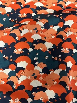 2.5 Metres Japanese Midnight Clouds & Flowers  100% Cotton Fabric. • £12.50