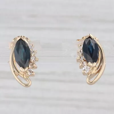 1.50ctw Blue Sapphire Diamond Stud Drop Earrings 14k Yellow Gold • $329.99