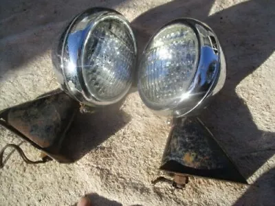 1940s 1950s CM Hall 4  Backup Or Driving Lights Lamps With Mounting Brackets • $75