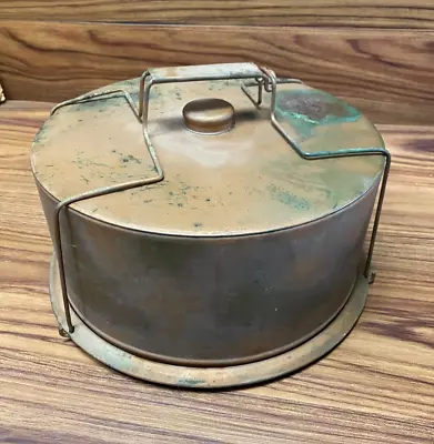 Vtg Copper Tin Metal Cake & Pie Carrier Tote Saver Cover Pan Travel HEAVY WEAR • $8.99