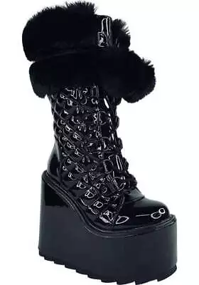 YRU SHOES Dune Fur [Black Patent] | PLATFORM BOOTS* Gothic • $315.95