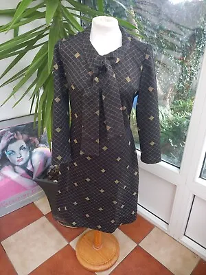 £9.99 • Buy Vintage 60s LADIES PUSSY BOW DRESS SIZE 12