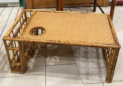 Vintage Burnt Rattan Tortoise Bamboo Breakfast Bed Tray Wicker Boho MCM Palm Bch • $100