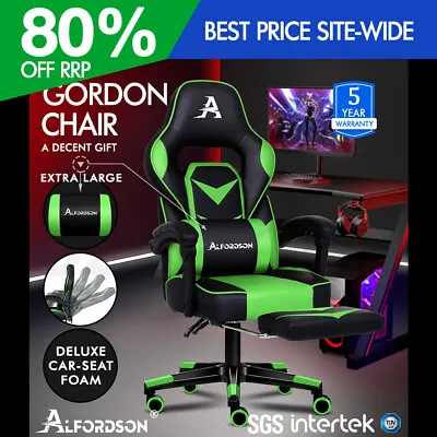 $179.95 • Buy ALFORDSON Gaming Chair Office Seat Thick Padding Footrest Executive Racing Green