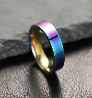 NEW Rainbow Iridescent Oil Slick Stainless Steel Ring - Size In Photos • £2.50