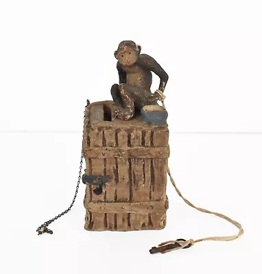 ELASTOLIN MONKEY CRATE BANK Key Vintage Antique Composition Figure Animal Toy • $90