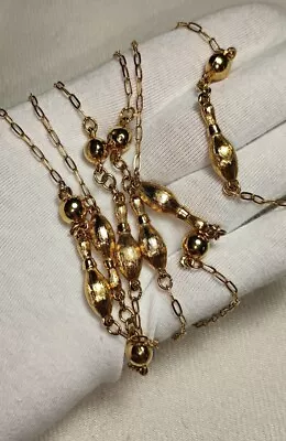 Vintage Crown Trifari Gold Tone Long Chain Station Necklace 54 In • $37