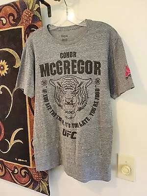 Conor McGregor UFC Reebok Heather Grey T-Shirt Tiger Polyester Cotton Rayon MD • $4.53