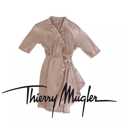 Vintage Thierry Mugler Wrapped Dress Brown Rayon Linen Small Size • $149