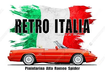 ALFA ROMEO PININFARINA SPIDER S4  T-shirt.  RETRO ITALIA. CLASSIC CAR. • £15