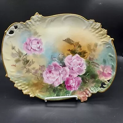 Antique Limoges Jpl Hand Painted Vanity Serving Tray Large 12” Roses & Gold • $75