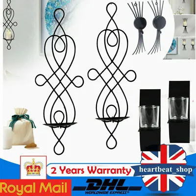 Pair Of Wall Mounted Candle Holders Metal Candlestick Home Decor Black • £15