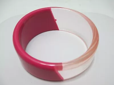 Vintage Lucite Bangle Bracelet Asymmetrical Translucent & Opaque Two Tone Pink • $27.99