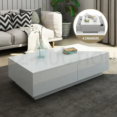 Modern Coffee Table 4-Drawer Side Table High Gloss Living Room Furniture - White • $189.95