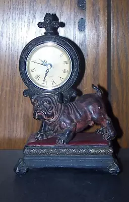 Vintage ENGLISH BULLDOG MANTLE / SHELF CLOCK Resin Decorative Art • $10