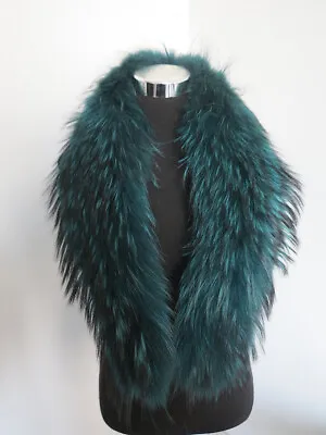 100% Real Raccoon Fur Collar/neck Wrap/women Jacket Green  Scarf 110*16 Cm • $49