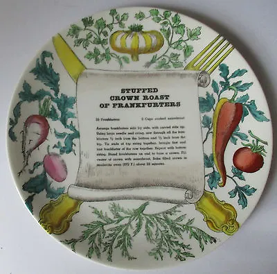 Rare Piero Fornasetti Ricette Recipe Plate  Stuffed Crown Roast Of Frankfurters  • $162.50