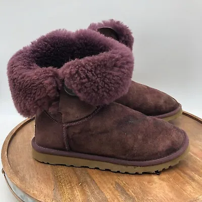 Ugg Bailey Button Suede Plum/Purple #5803 Women's Sheepskin Boots Size US 6 • $25.89