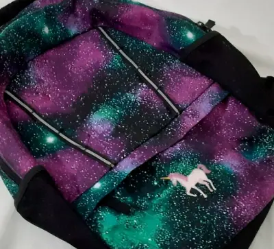 Lands End Unicorn Backpack Purple Galaxy Stars Kids Zipper Book Bag Mesh Pockets • $15.90