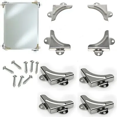 4 X Mirror Picture Corner Holder Nickel Wall Mounting Bracket 6mm Fixing Set. • £3.10