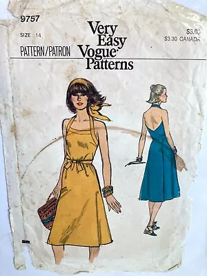 Vintage Vogue 9757 Wrap Halter Dress W Ties Very Easy Sewing Pattern Size 14 • $8.99