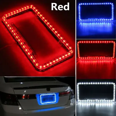 Universal Car Front Rear Number License Plate Frame Cover With Red 54 LED Light • $28.15