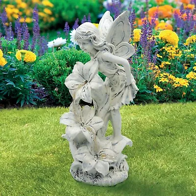GardenKraft 10969 Solar Light-Up Fairy Ornament / Faux Stone Garden Statue • £26.99