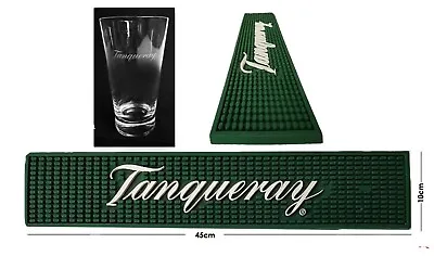 TANQUERAY GIN 3d RUBBER BAR MAT 45x10cm + ETCHED CONICAL GLASS 425ml • £34.70