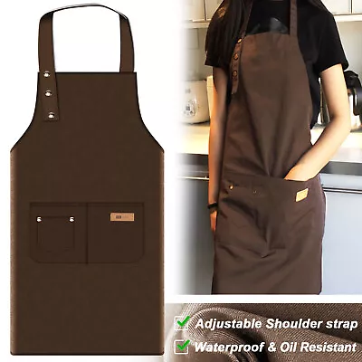 Unisex Bib Apron Waterproof Kitchen Cooking Apron With Three Pockets Adjustable • $8.99