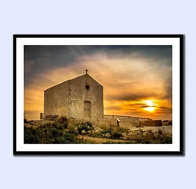 CHAPEL MALTA SUNSET PHOTO Art Print Chilled Relaxation Wall Prints • £16.99