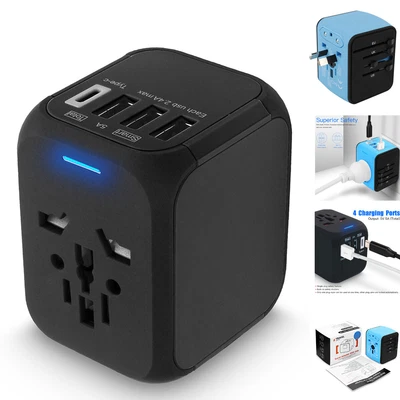$28.99 • Buy Universal World Travel Power Adapter 3 USB &Type-C Port US/UK/EU/AU Plug Charger