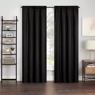 Eclipse Samara Solid Color Blackout Rod Pocket Single Curtain Panel Black 42 X • $23.24