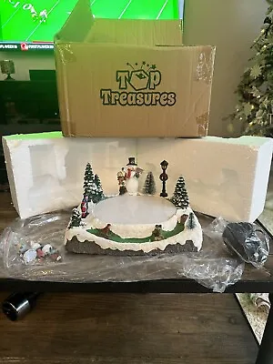 Christmas Village Skating Pond Animated Lighted Musical Snow Village Perfect ... • $95