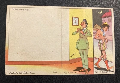 £2 • Buy Novelty Old Comic Postcard. Before The Casino/After The Casino (in Spanish) Used