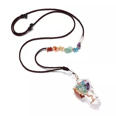 Natural Healing Raw Crystal Wire Wrap 7 Chakra Tree Life Stone Pendant Necklace • $4.60