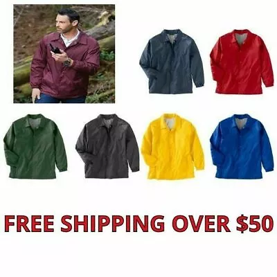 Men's Coaches Jacket Wind Breaker Staff Nylon Snap Front 7 Colors S-4XL NEW • $20.99